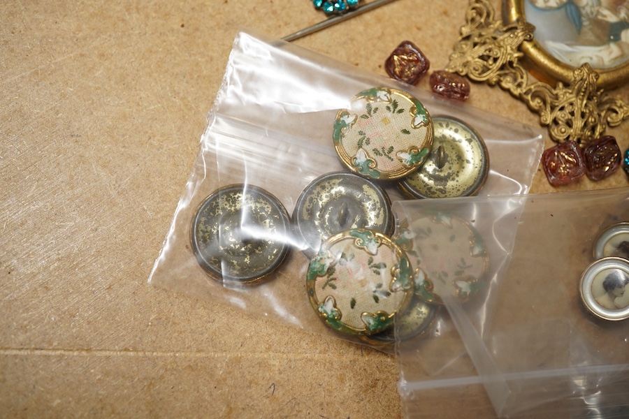 Set of six art nouveau silver buttons , Levi and Salaman and other buttons, links and enamel set